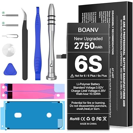 [2750mAh] Battery for iPhone 6S (2021 New Version), BOANV Ultra High Capacity Replacement 0 Cycle Battery with Professional Replacement Tool Kits