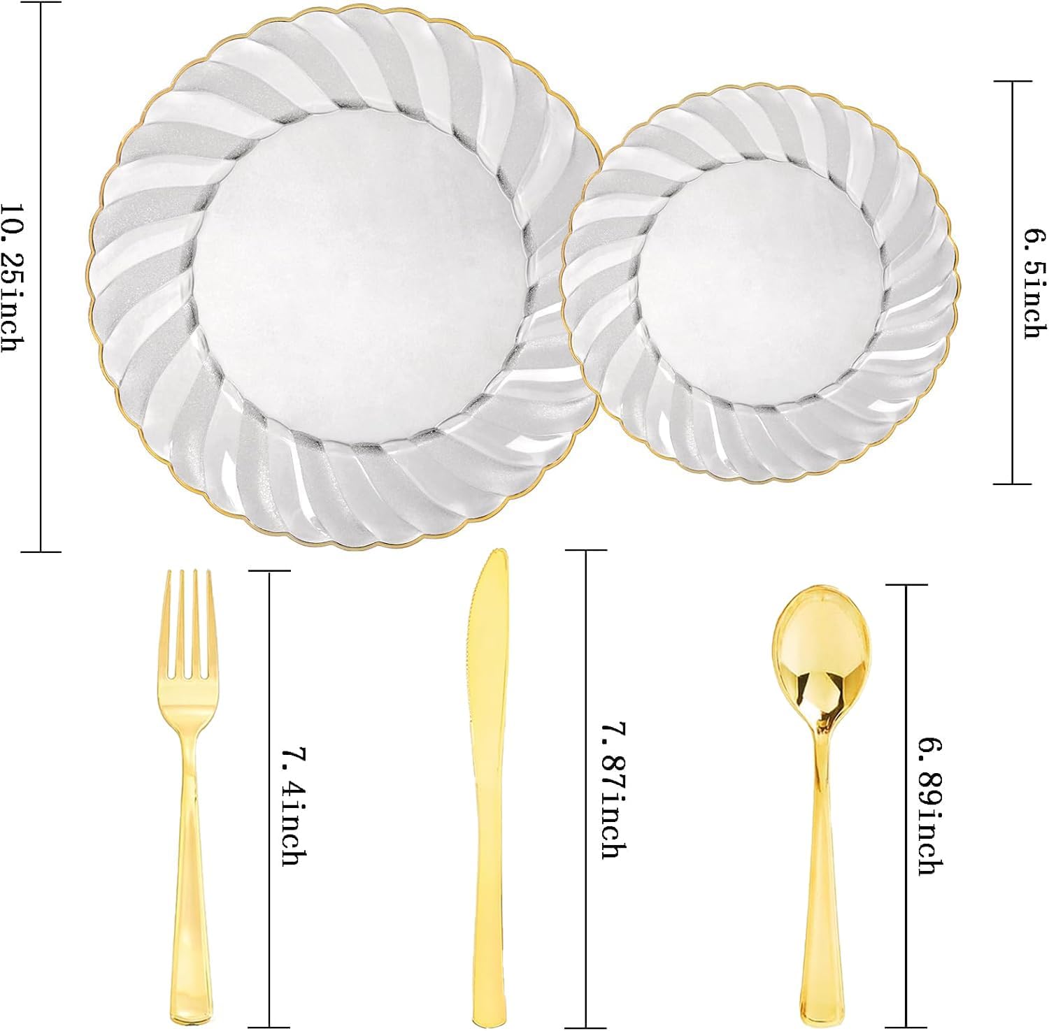 YOUBET 125PCS Clear Black Plastic Plates - Black and Gold Disposable Plates Include 50 Plate, 75 Gold Silverware for Wedding & Party & Birthday - Image 2