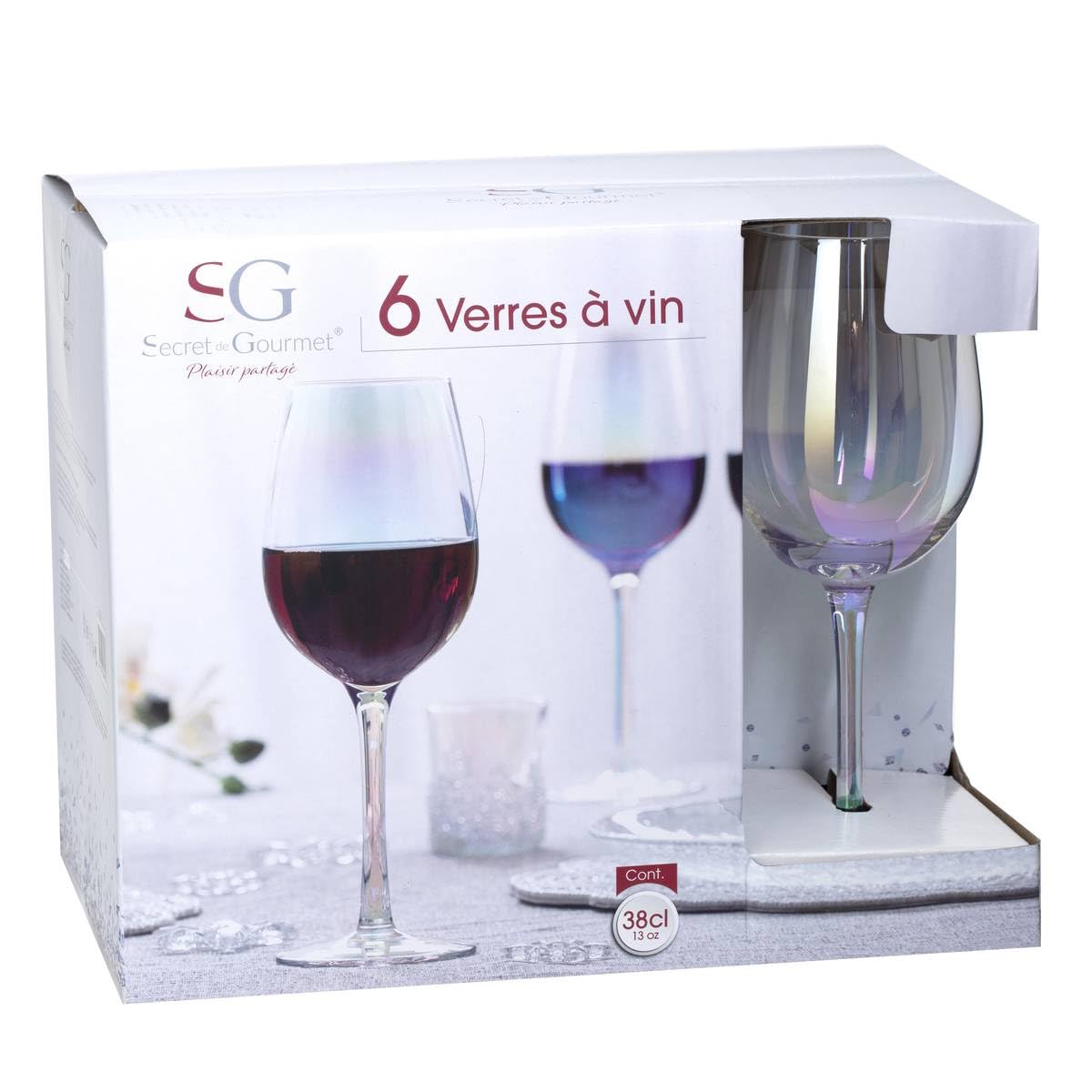 Secret de Gourmet - Lot de 6 Verres à vin irisé 38 cl collection Fantasy