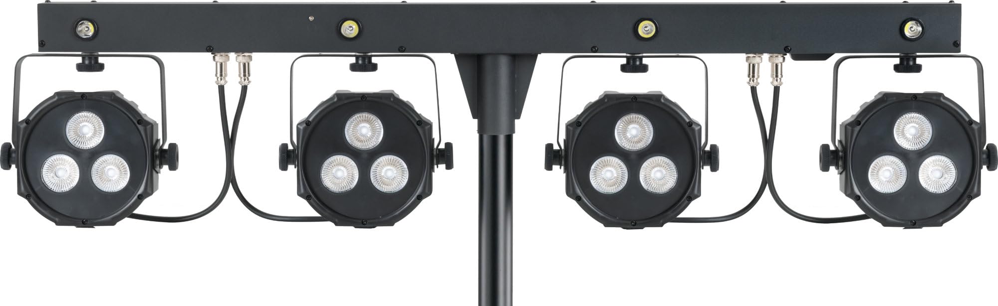 Showlite LB-4390 Sistema Completo LED RGB, con Pedale Wireless (Tri-LED PAR Spots, Strobe Spot bianchi, DMX512, Pedale Wireless, Display LCD, Microfono, T-Bar, Statore, Borse)