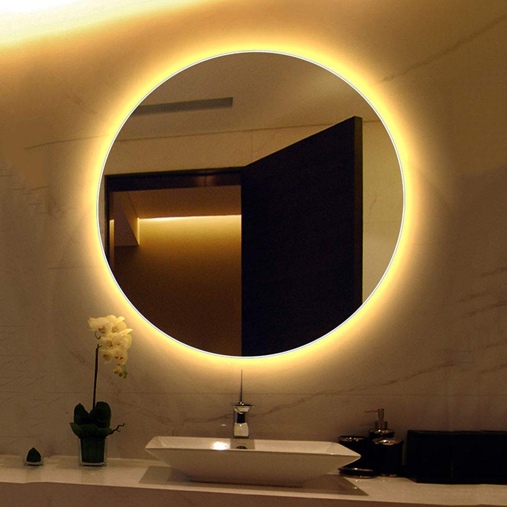 Specchio, Specchio da Bagno Rotondo retroilluminato con retroilluminazione a LED, Specchio da Barba per Trucco antiappannamento a Prova di Esplosione per Camera da Letto dell'hotel50/60cm