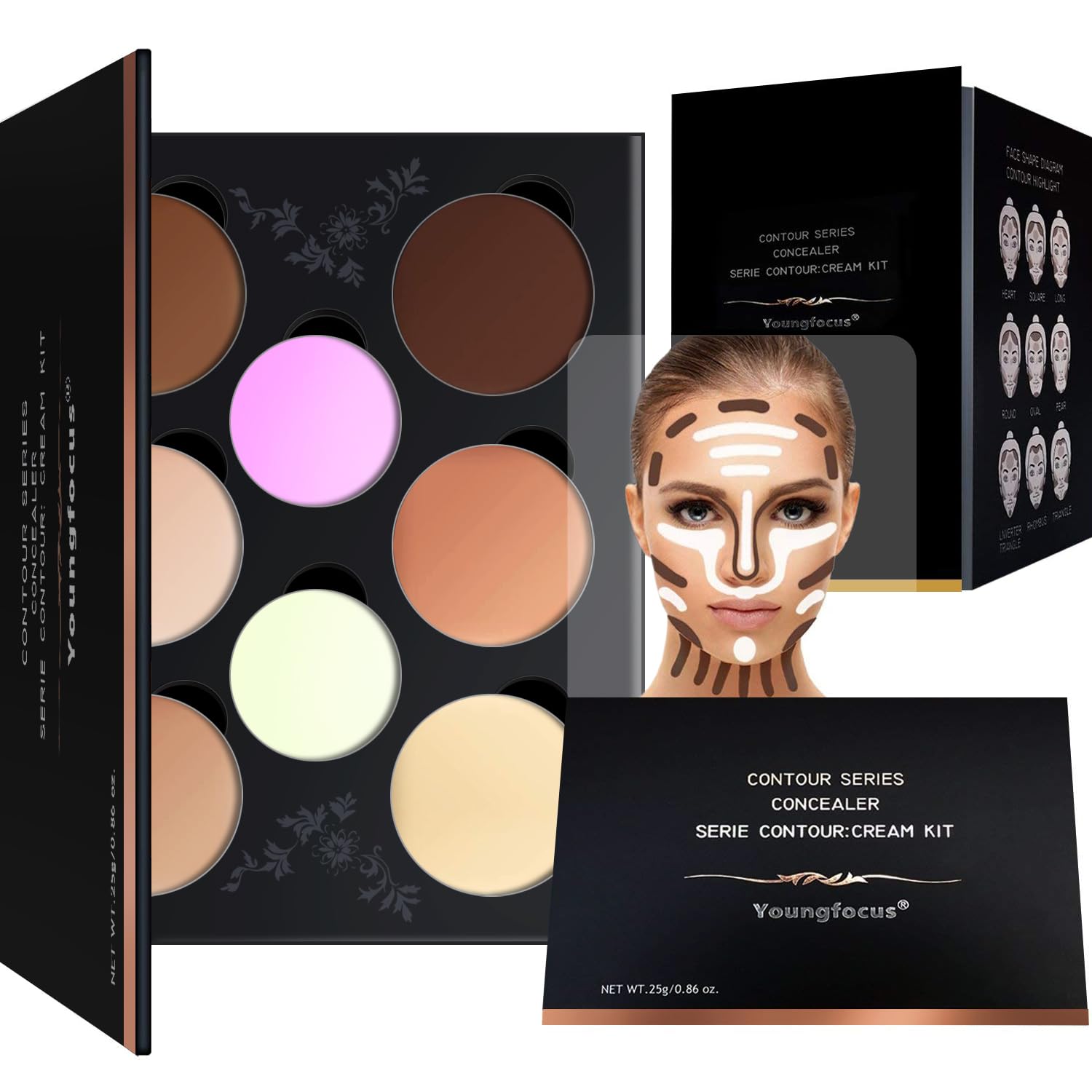 Youngfocus Cosmetics Cream Contour Highlighter Makeup Palette, Best 8 Color Blendable Bronzer Contour Kit, Vegan Cruelty Free Hypoallergenic Face Sculpting Makeup for Beginners B-Pink