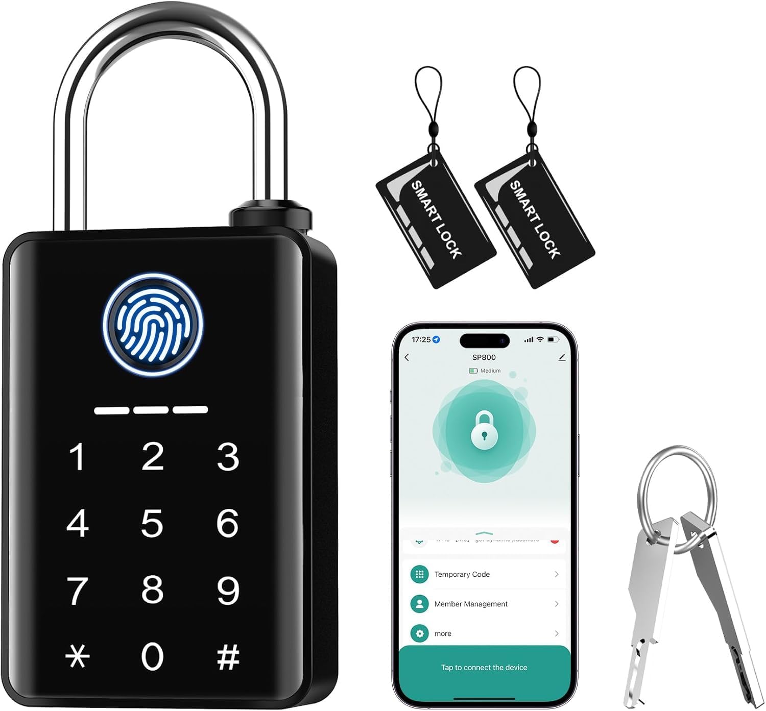Heavy Duty Smart Padlock Outdoor Weatherproof – 6-in-1 Unlock (Fingerprint/Password/Key Card/Backup Key/App/NFC) Electronic Lock, Smart Lock for Outdoor Fence Gate, Digital Gate Locks for Outdoor Gate