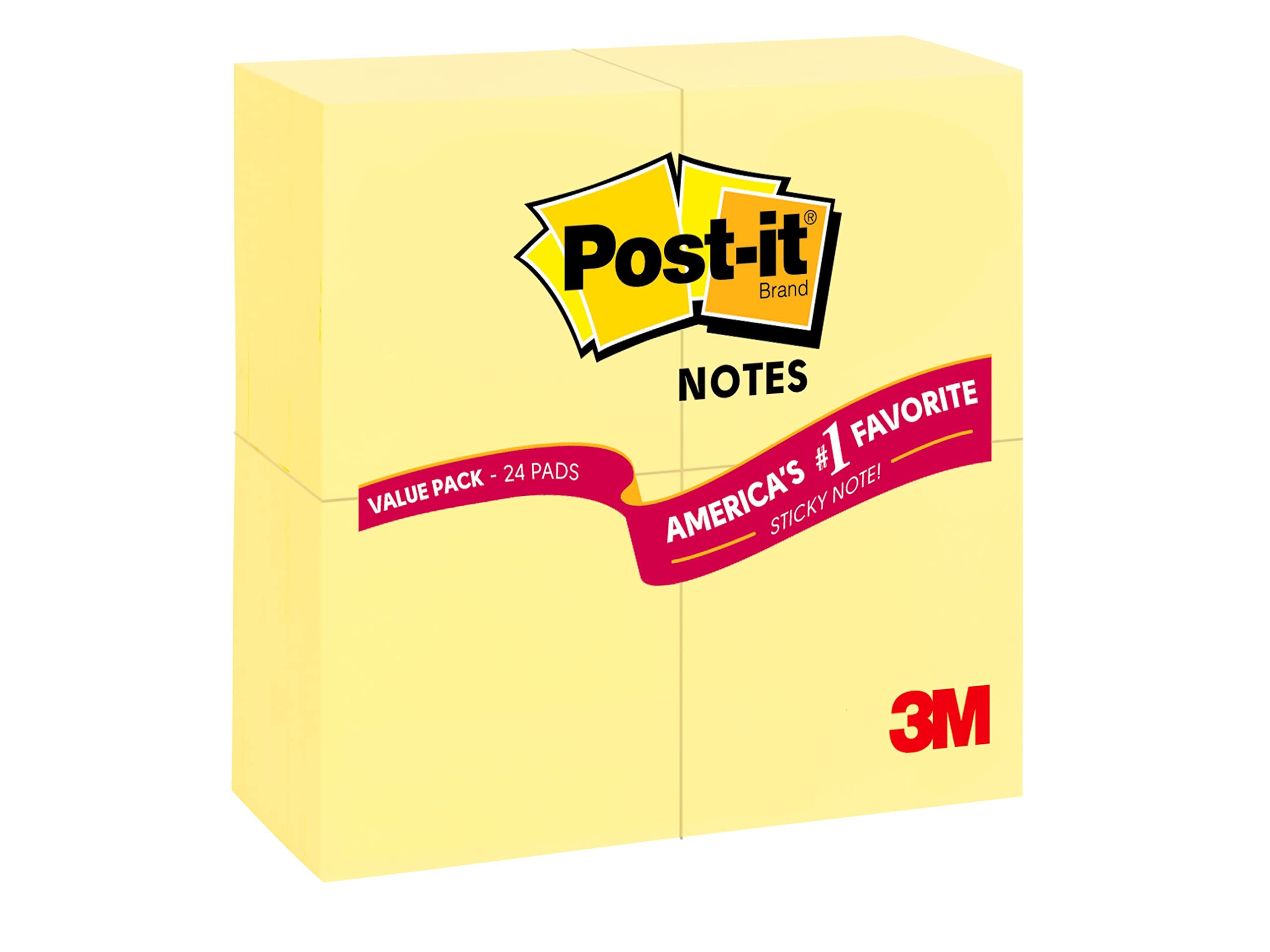 Post-it Notes 65424VADB oryginalne samoprzylepne podkładki w kolorze żółtym, 3 x 3, 90 arkuszy (24 sztuki)