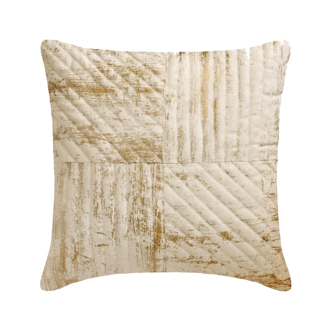 The HomeCentric Decorative Gold 35x35 cm (14"x14") Cushion Covers, Linen Striped, Quilted & Foil Cushion Covers, Patchwork Pattern Modern Style - Carat Lane — image 1
