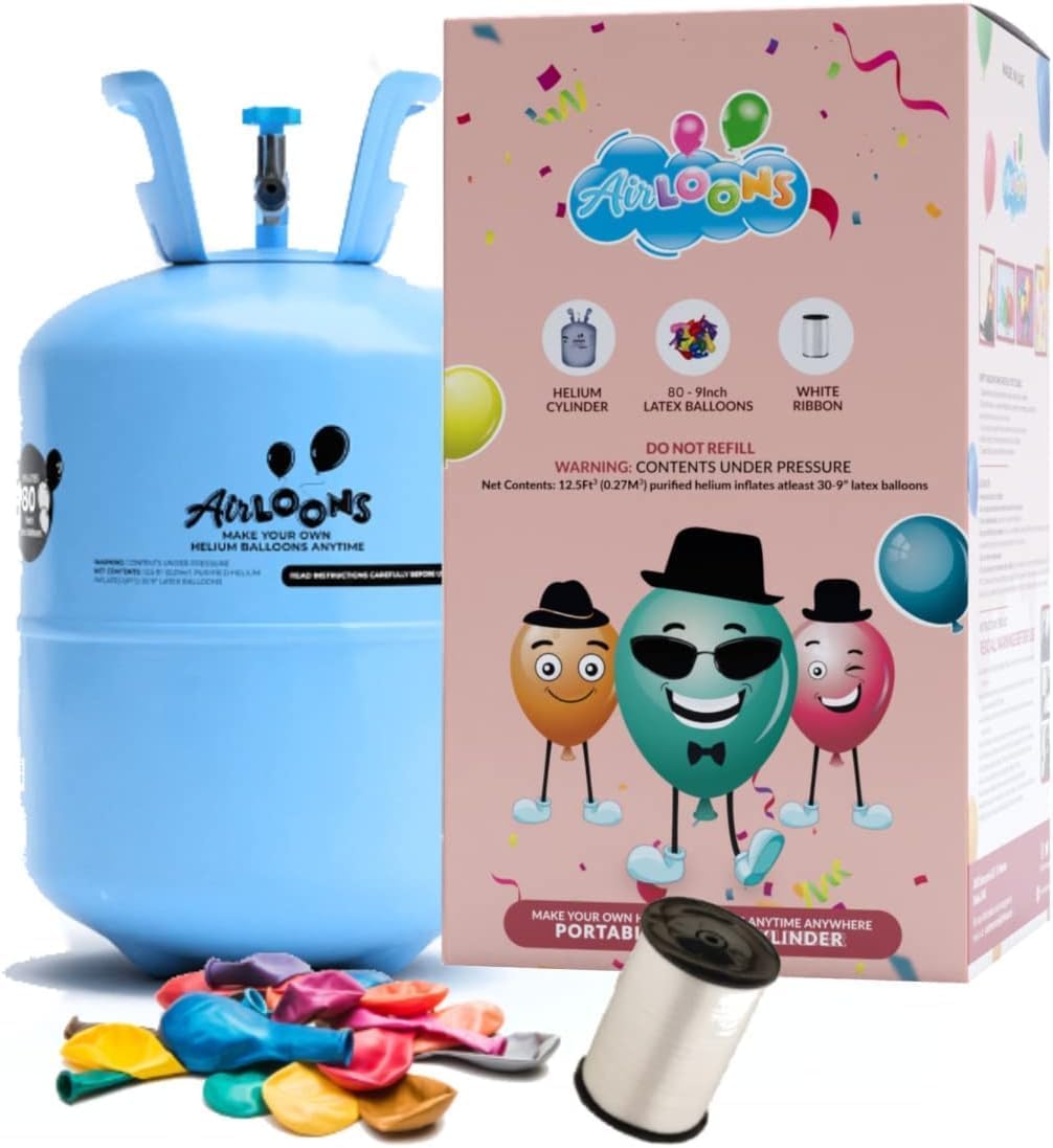 Airloons Helium Canister Balloon Kit Inflate up to 80 Latex Balloons