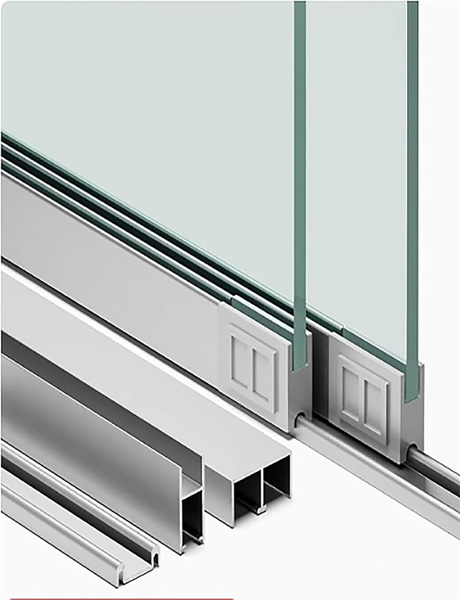 Rail de porte coulissante en aluminium pour armoires et vitrines, compatible avec le verre acrylique, fonctionnement fluide pour un accès facile