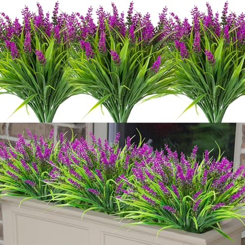 12 Bundles Artificial Flowers Outdoor Artificial Lavender Plants ...