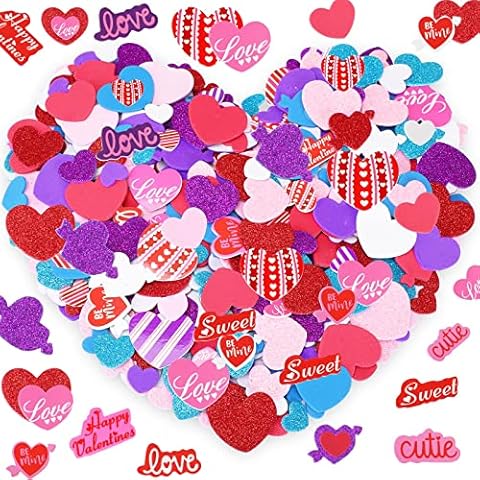 JULBEAR 900 Pcs Valentine's Day Heart Foam Stickers Glitter Self-Adhesive Colorful Mixed Foam Stickers for Kids Party Valentine's Day Wedding Mother's Day DIY Crafts Favor Supplies Home Decorations Cover