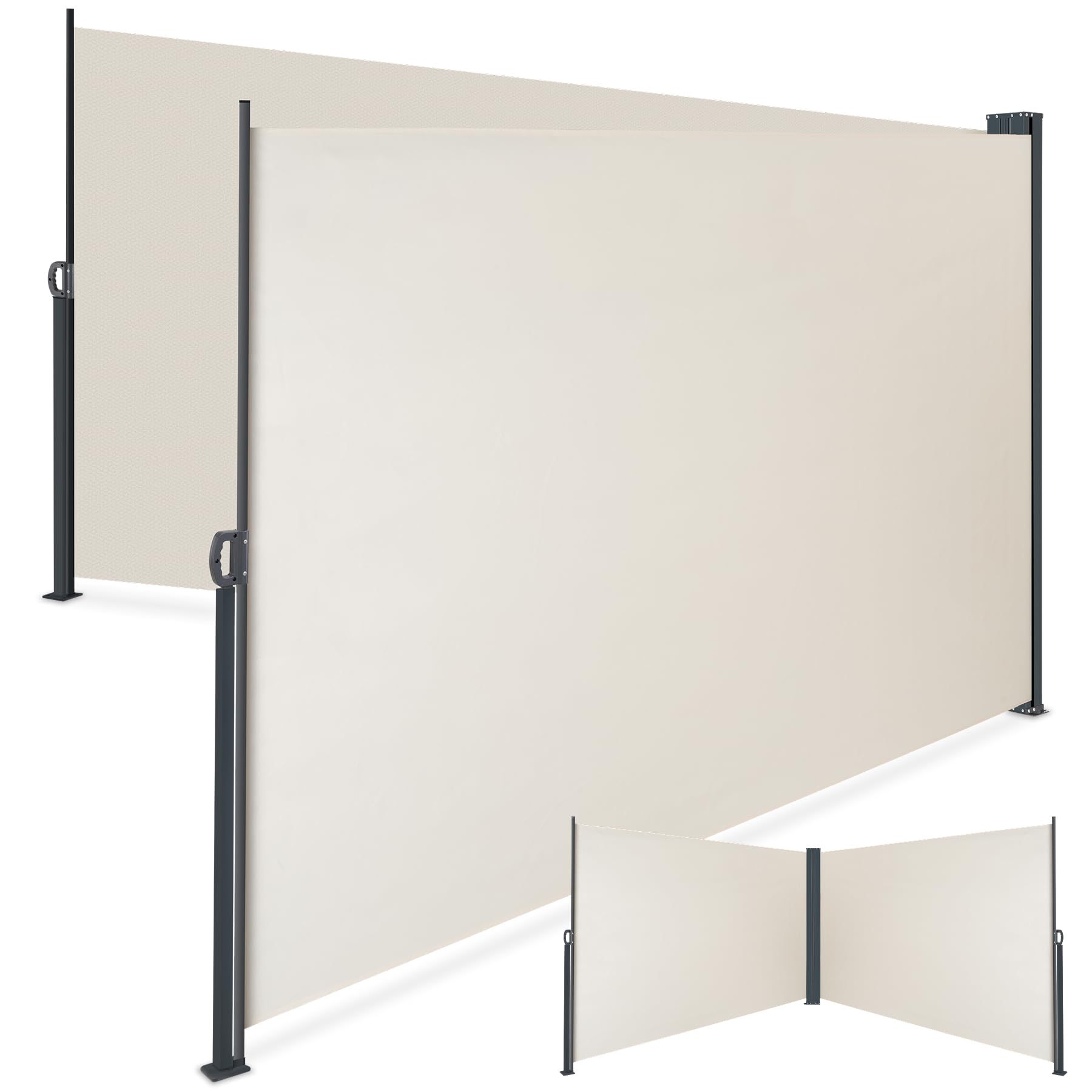 tectake® Double Side Awning, 160 x 600 cm, Retractable Sun Shade for Privacy, Sun & Wind Protection, Water-Repellent Fabric & Steel Structure, Ideal Patio, Balcony & Garden Privacy Screen - Beige — image 1