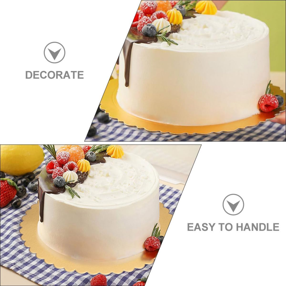 SOLUSTRE 12pcs 10" Metallic round Cake Base Boards Sturdy Cake Display Circles for Birthday and Mousse Baking and Serving Supplies