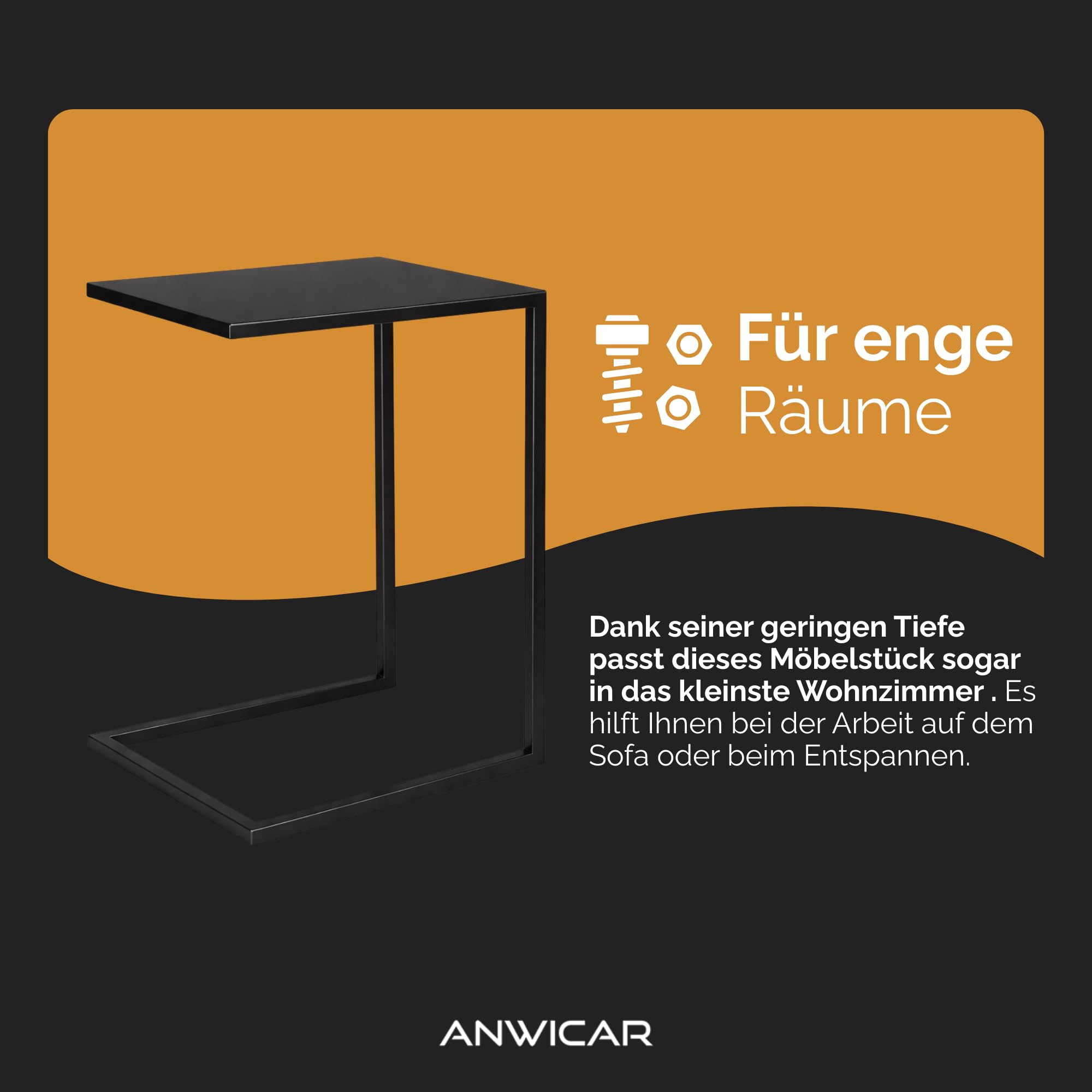 Mesa Auxiliar de sofá de 60 cm – Mueble salón Metal – Mesa Lateral de sofá Moderna – Negro 60 x 40 x 33 cm
