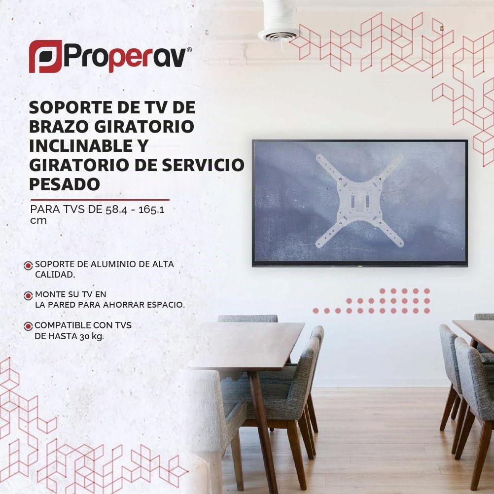 ProperAV Soporte de Pared Blanco para TV de 23 Pulgadas, 24 Pulgadas, 28 Pulgadas, 32 Pulgadas, 37 Pulgadas, 40 Pulgadas, 42 Pulgadas, 43 Pulgadas, 46 Pulgadas, 50 Pulgadas, 55 Pulgadas, inclinación