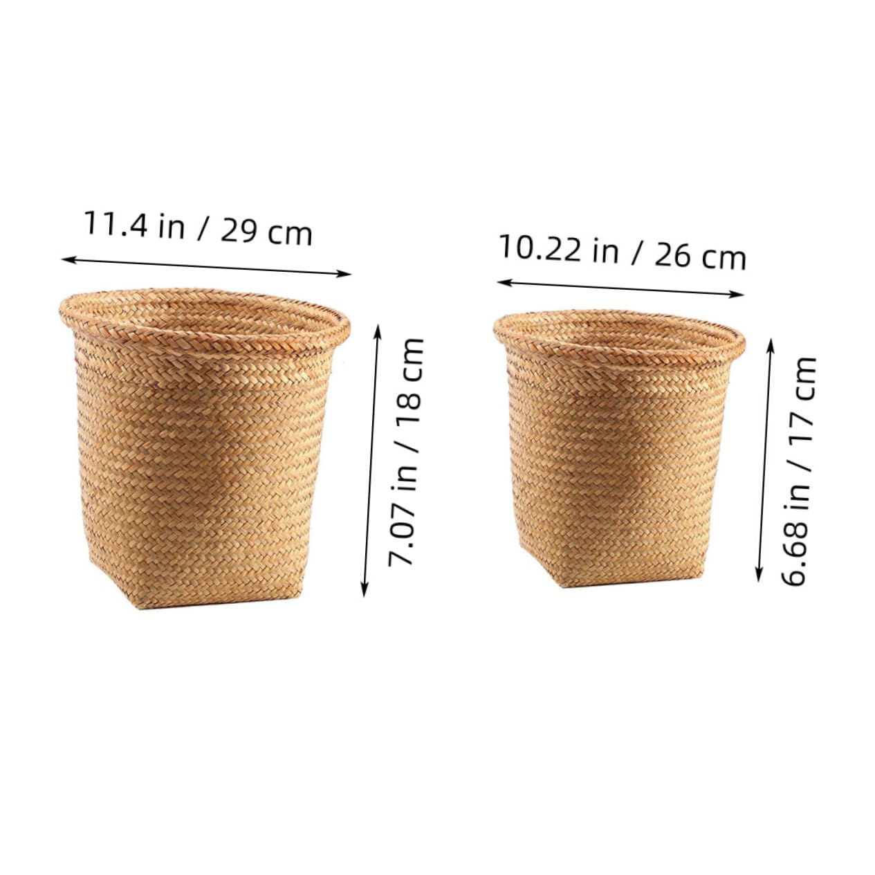 Milisten 2Pcs Woven Trash Cans Lightweight Rattan Wastebaskets for Bathroom Toy Storage and Laundry Organizer Home Office Use