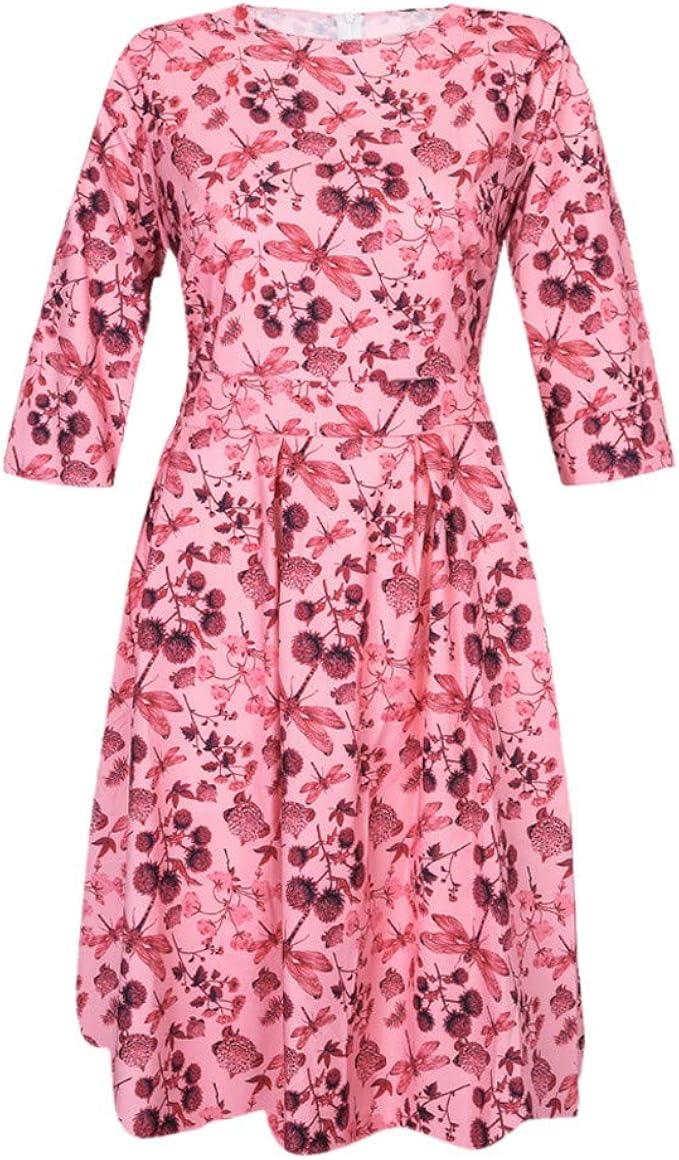 Amazon Co Jp レディース ワンピース Foreted 袖あり Oネック レトロ 水玉 ドレス 花柄 セクシー 復古ヘプバーン風 オトナ 着痩せ フレアー スカート 大人 エレガント 可愛い おしゃれ オープンバック ボウ パーティードレス 服 ファッション小物