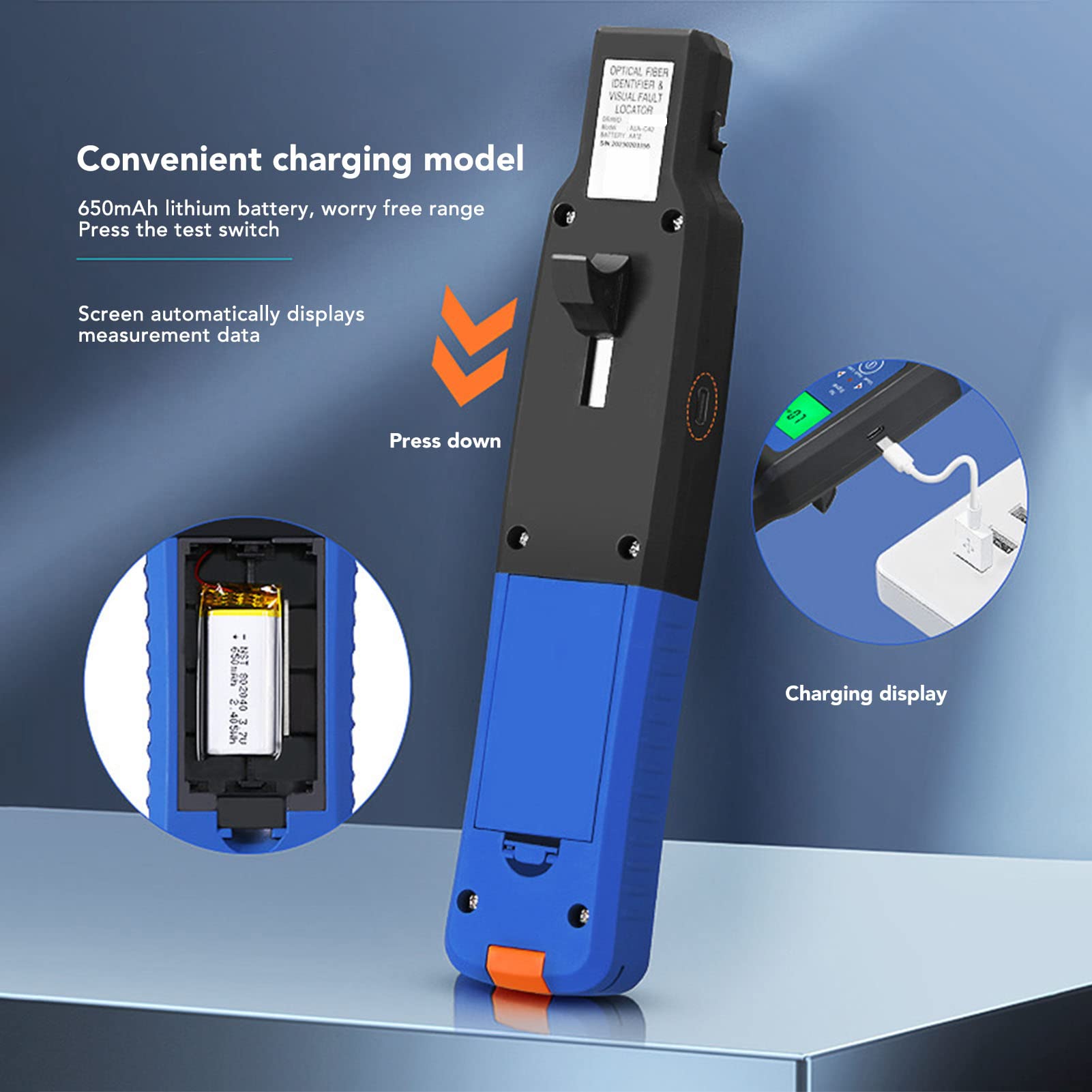 Optical Fiber Identifier, Glasfaser Identifikator Optische Faser Identifier Gebaut mit 10KM VFL,800-1700nm Optischer Leistungsmesser optisches Kabeltester, 10 Km Messentfernung