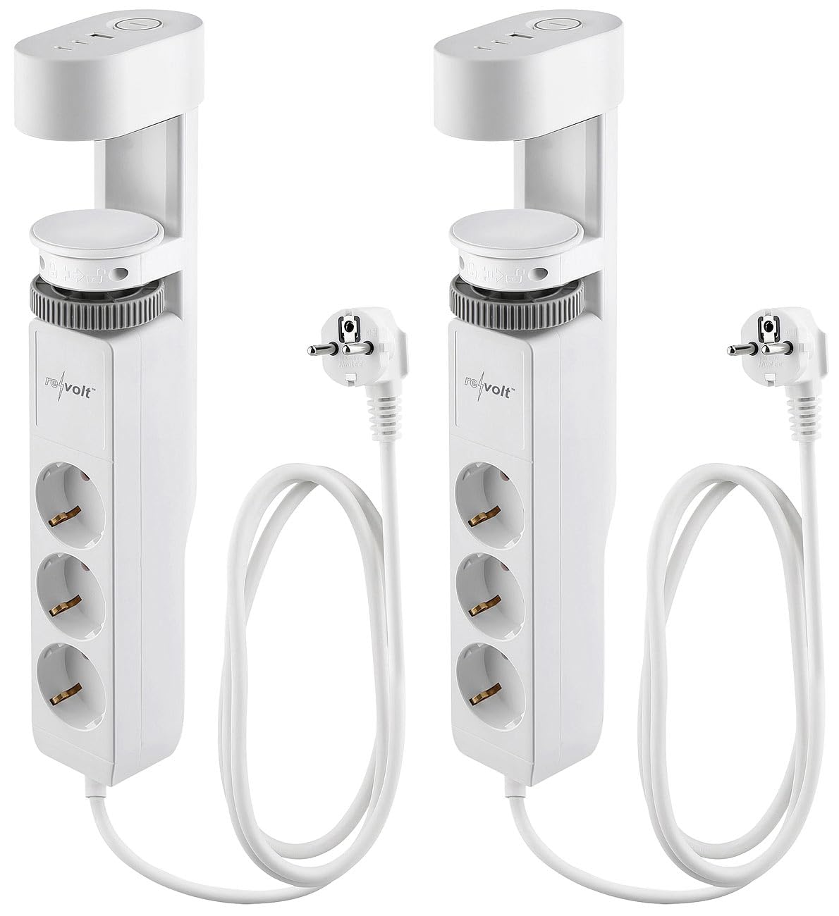 revolt Steckdose Leiste mit: 2er-Set 3-fach-Tischsteckdose mit Schraubklemme, 2x USB-C, 1x USB-A (Steckdosenleiste mit Schraubklemme, C Steckdosenleiste mit PD)