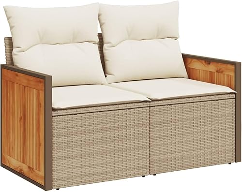 Miniatura 3 de 7-Piece Modular Garden Sofa Set in Beige and Cream White, Outdoor Furniture with PE Rattan and Steel Frame, Weather-Resistant Patio Seating with