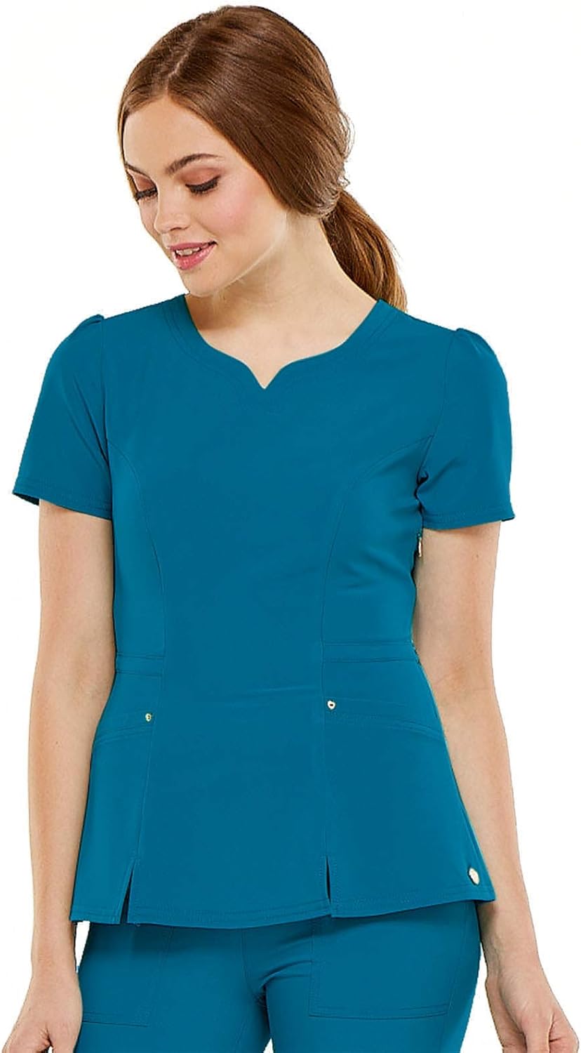HeartSoul Womens Scrubs, V,Neck Peplum Top, Love Always Performance Fabric HS670 XX-Large Caribbean Blue