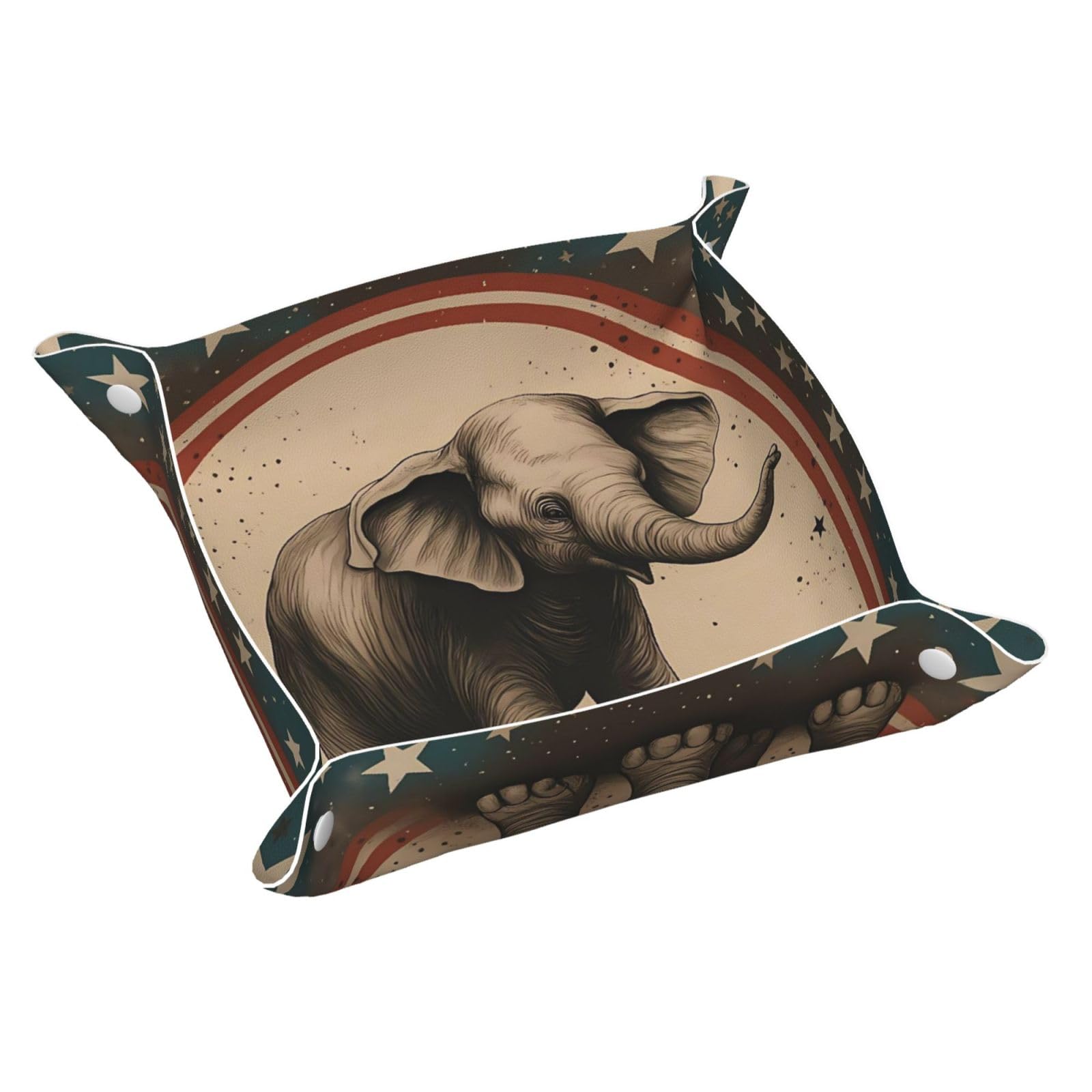 HLBSDM Joyful Elephant & Star Tray Men's Leather Valet Parking Portable Entrance Trays Bedside Storage Box