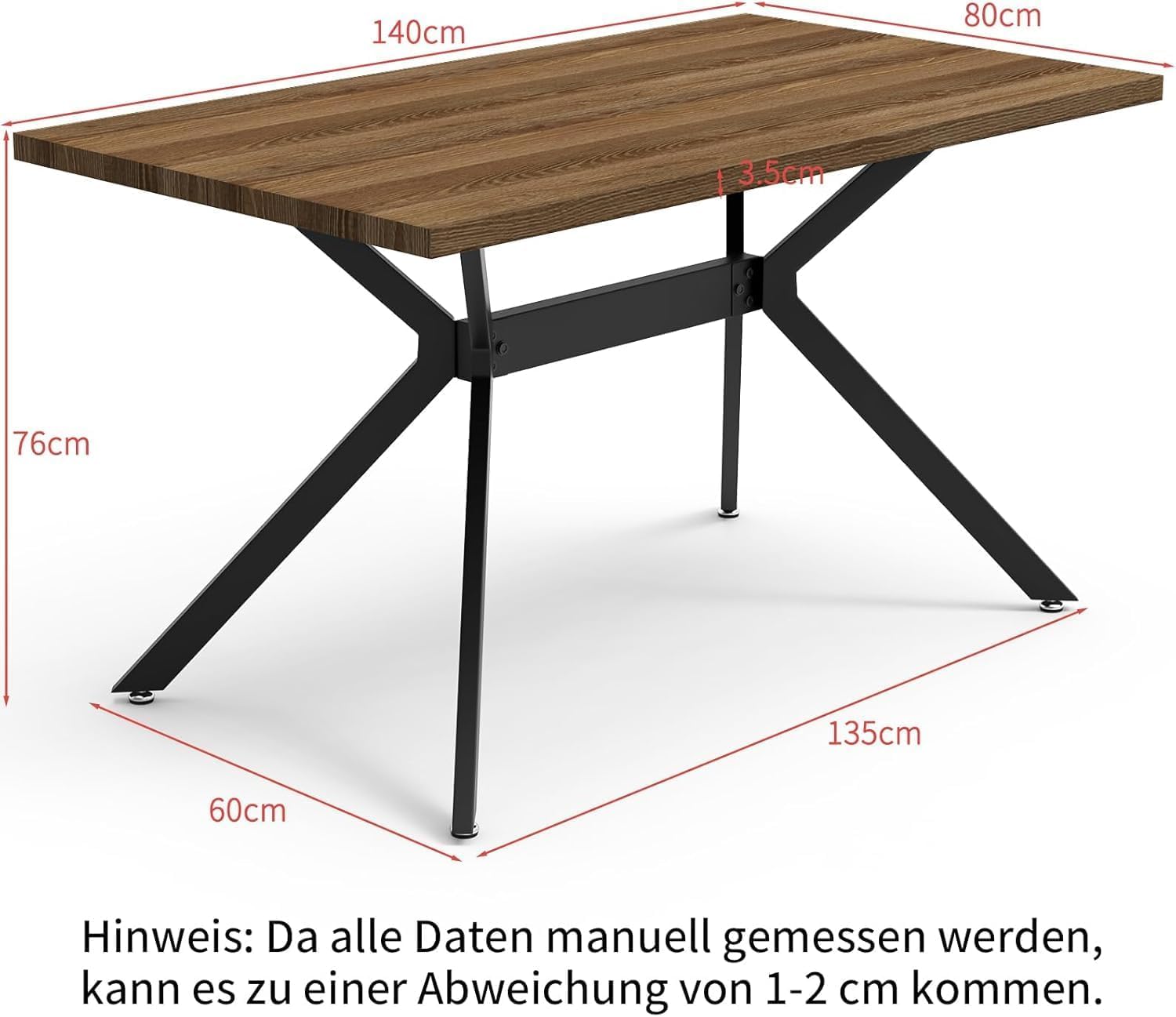 LEWE Esszimmergruppe Esstisch mit 4 Stühlen, 140 x 80 x 76 cm Rechteckig Esstisch aus Holz mit 4 Esszimmerstühle mit Hohe Rückenlehne, Schwarz Eisenbeine, für Küche Esszimmer und Wohnzimmer