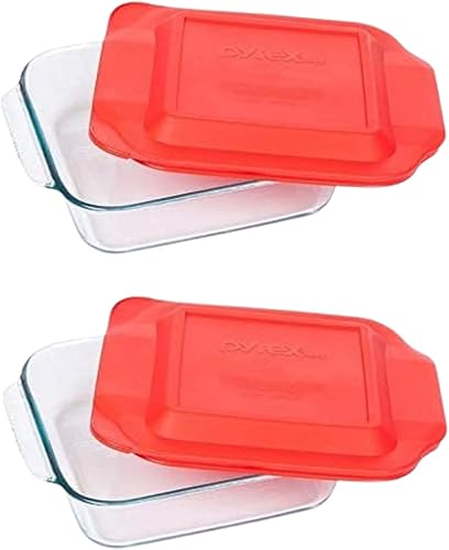 Pyrex Basics 8 Cuadrado con tapa roja (2 PACK)
