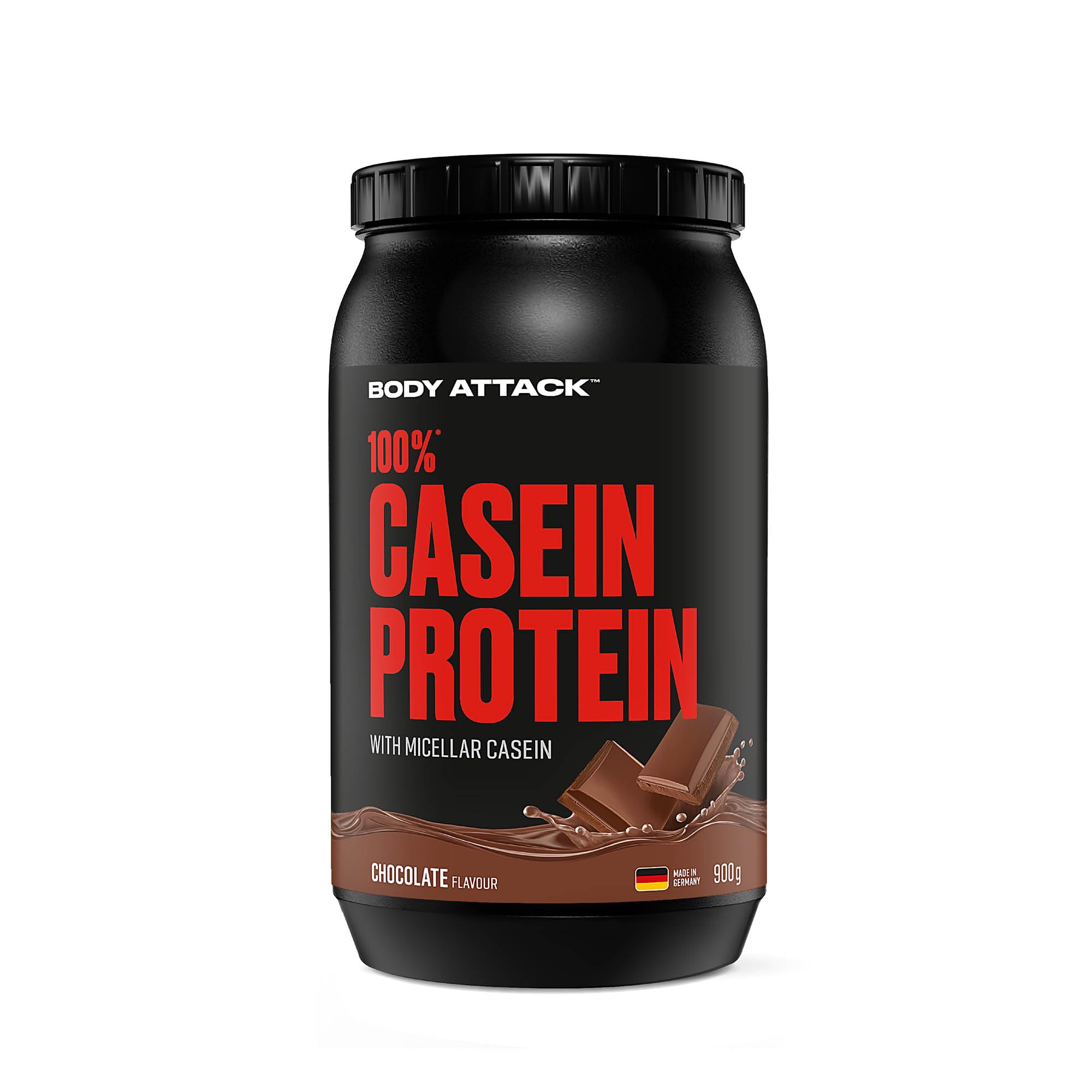 Body Attack 100% Caseine Proteine, Acides aminés-Proteines musculation, Low Carb - Prise de masse -Pour sportifs, athlètes et les personnes soucieuses de leur silhouette-900g protein powder- chocolat