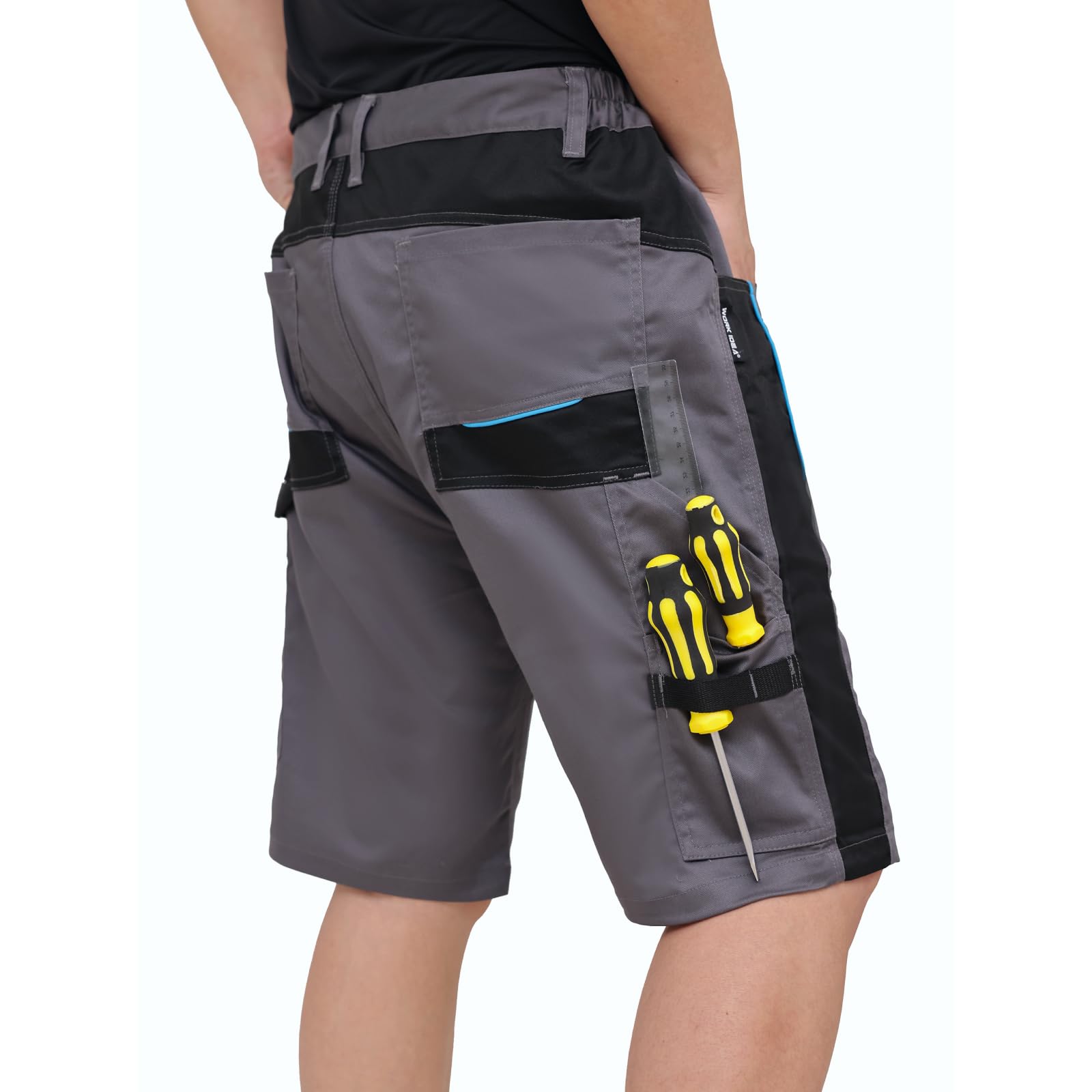 WORK IDEA Short de Travail Extensible pour Homme avec de Nombreuses Poches et Poches à Outils
