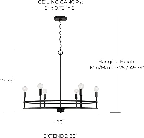 Miniatura 10 de HomePlace Lighting 448761BN Fuller - Candelabro redondo minimalista moderno, 6 luces, 360 vatios totales, 24 pulgadas de alto x 28 pulgadas de