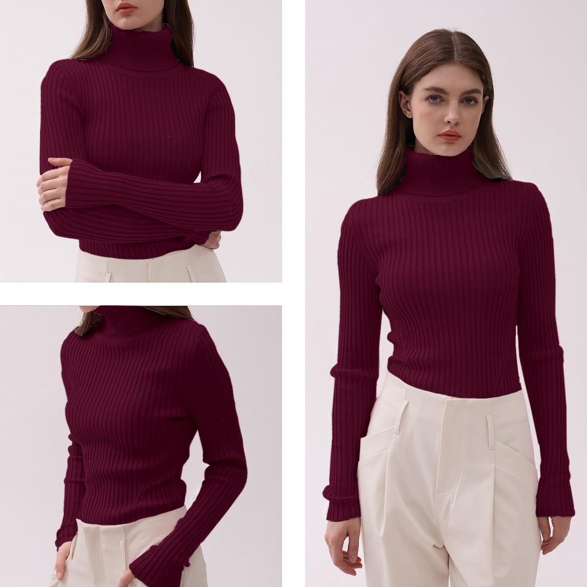 DENIMHOLIC Women's Cotton Turtle Neck Sweater (in, Alpha, XL, DK Wine) - Image 2 thumbnail