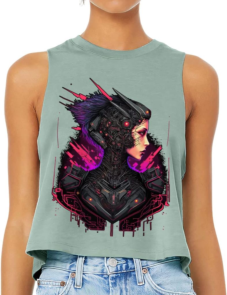 Beautiful Robot Racerback Cropped Tank - Print Women's Tank - Graphic Tank Top
