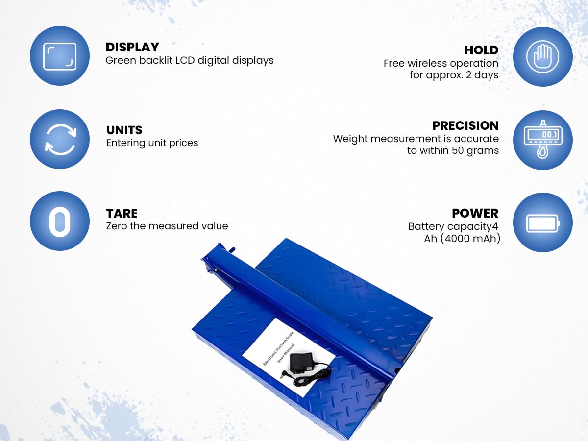 Escala Electrónica Comercial de La Plataforma, Balanza Digital Plegable, Báscula Profesional Multifuncional, Capacidad de Carga de hasta 150 kg, +/- 50 g, HDWR wagPRO-P150