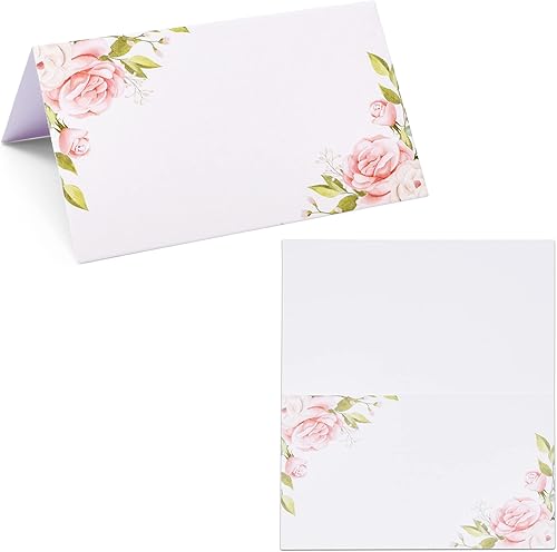 Miniatura 5 de Gift Boutique 100 tarjetas de lugar florales de papel rosa peonía de flores de boda para asientos de boda, tarjetas de presentación de mesa plegadas