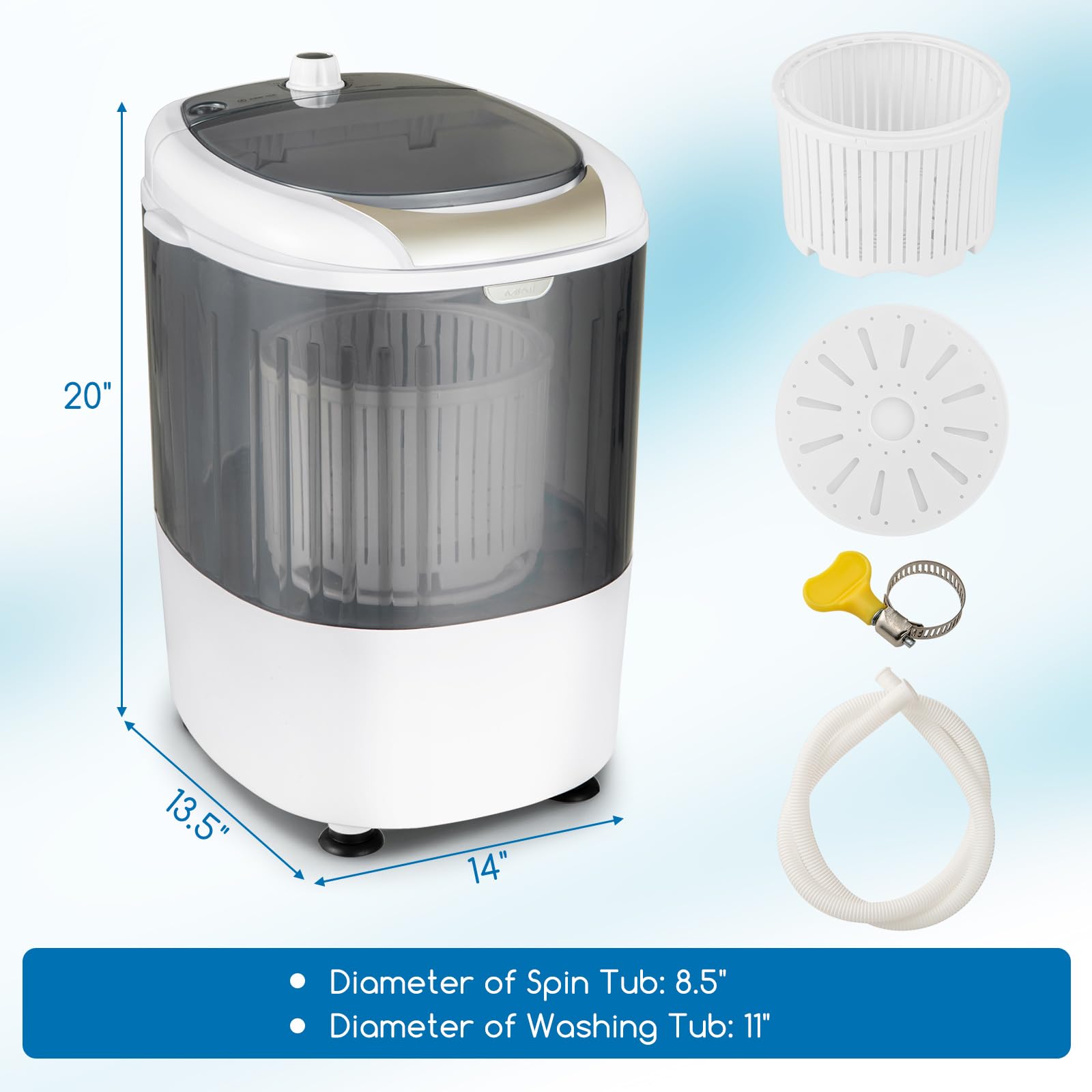 MEDIMALL GX24977-PE Mini lavadora y enlace giratorio 1,8 kg, semiautomática, compacta, para lavandería, apartamento, dormitorio, caravana, lavadora, portátil, capacidad 2,7 kg