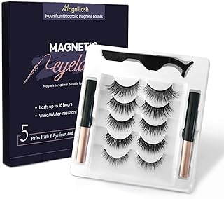 Magnetic Eyelashes Kit, 5 Pairs Reusable Magnetic Lashes with Eyeliner & Tweezers, Long Lasting, Natural Look False Eyelashes, Easy to Wear, No Glue Needed