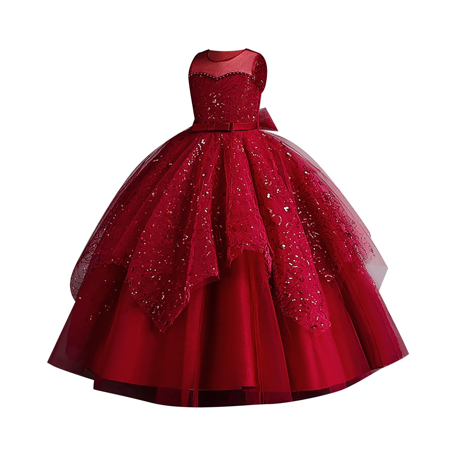 Vestidos de niña sin mangas cuello redondo formal vestido de fiesta para bordada flor niña dama de honor cumpleaños baile desfile