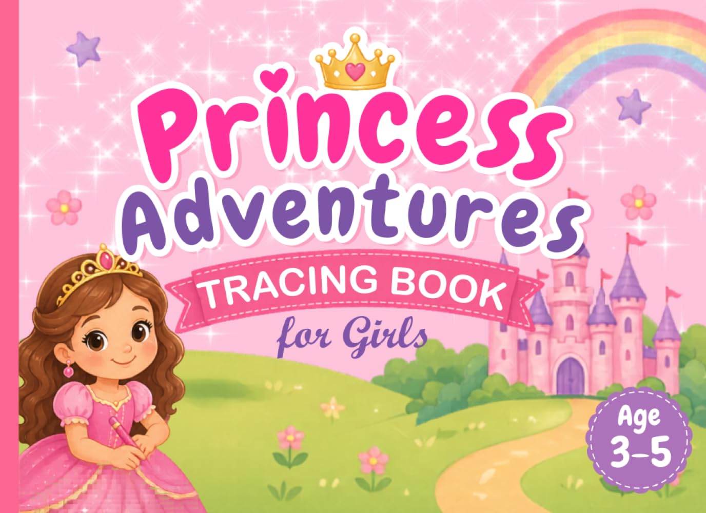 Princess Adventures Tracing Book for Girls: Learn to Trace Letters, Numbers | Fun Mazes, Dot-to-Dot, and more Activities | Early Learning Workbook Ages 3–5 (Full Color Edition)