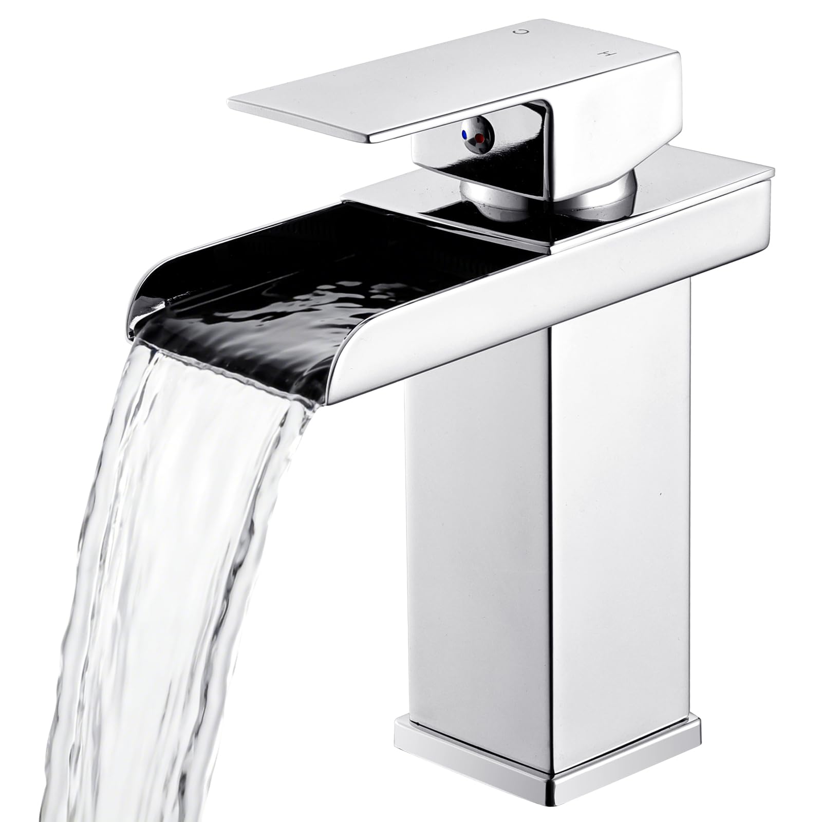 Hapilife Basin Mixer Tap Square - Waterfall Taps for Bathroom Sink Chrome Single Lever Basin Tap, Modern Monobloc Bathroom Sink Taps with Drip-Free Ceramic Cartridge and Rust-Resistant Finish