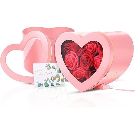 Zonon Heart Shaped Flower Box with Clear Lid