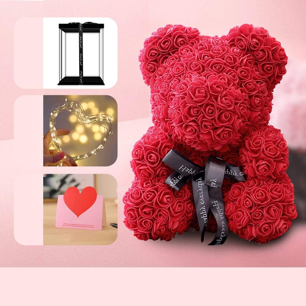 Artificial Flower Bear Preserved Rose Eternal Flower with Box Gift for Valentine 's Day Anniversary Wedding Birthday Red Rose Bear (Size : 25cm) (40cm)