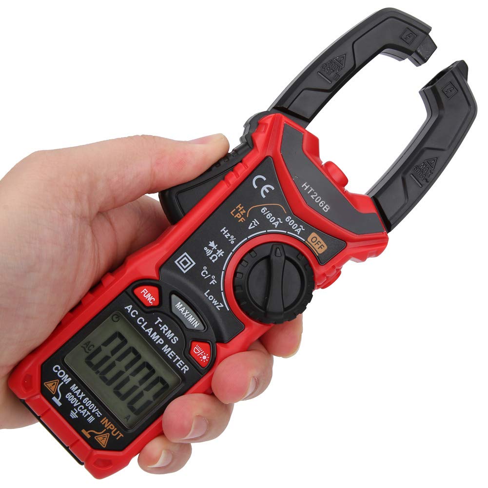 Multimetro Digitale a Pinza AC DC Accurato con Display LCD Auto-Range per Elettricisti Professionisti Tester Tensione Vero RMS HT206B