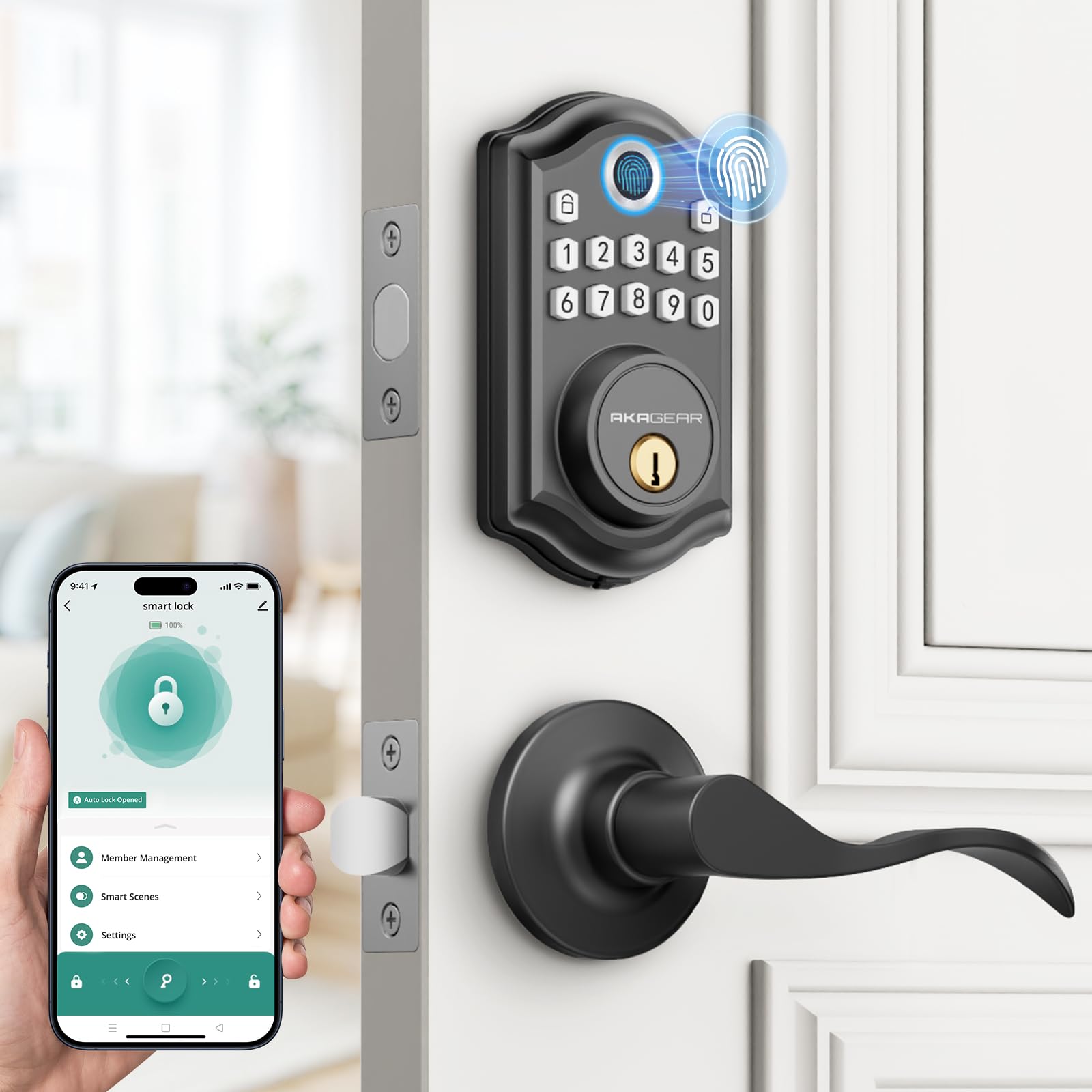 AkaGear DS10 Pro Fingerprint Keyless Entry Door Lock with Lever Handle Set