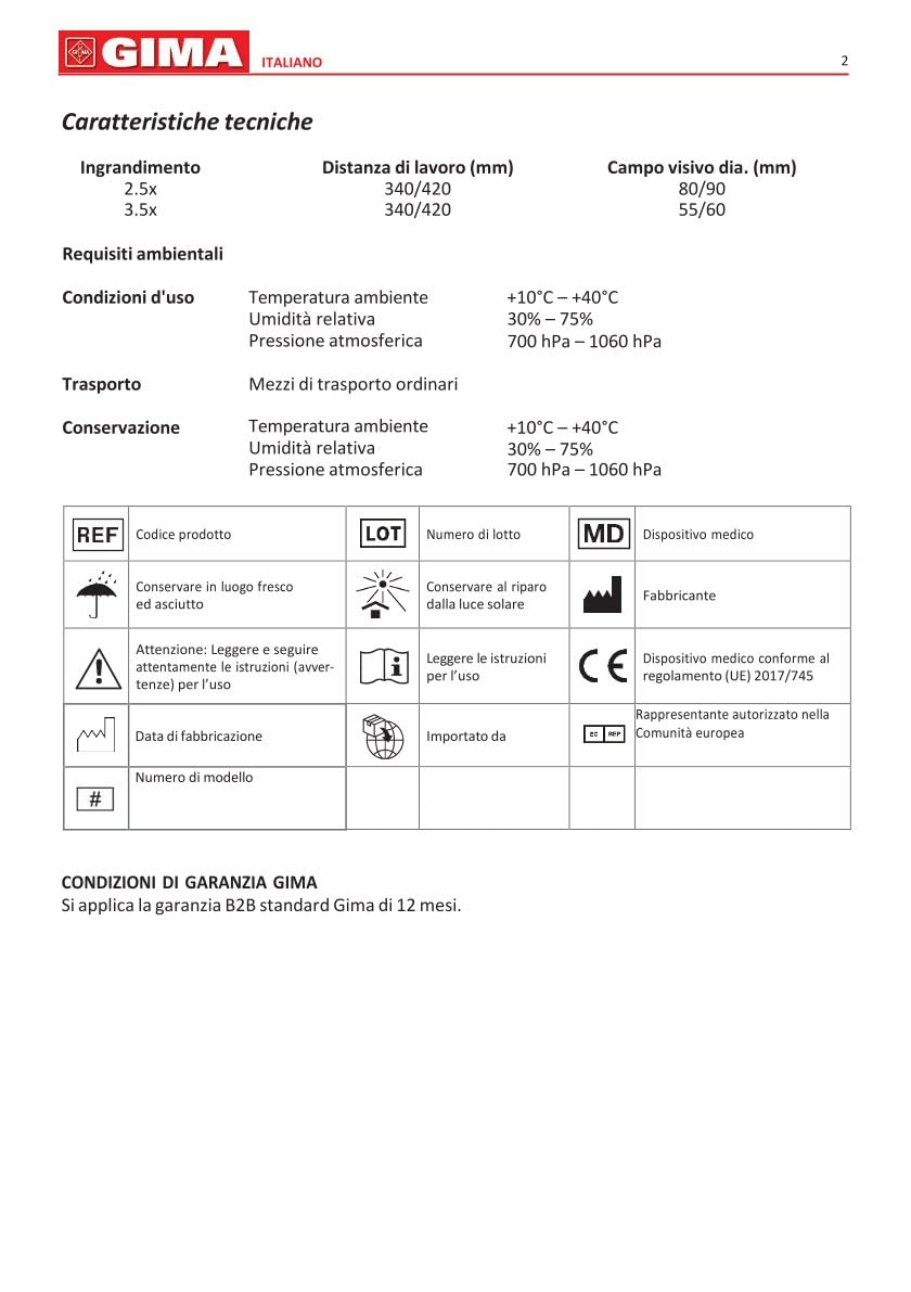 GIMA ref 30914 Lupas binoculares style 3,5X - 340 mm, gafas elevables ligeras de tipo galileano, lentes de vidrio de calidad, ángulo ajustable de 0° a 40°, distancia pupilar ajustable
