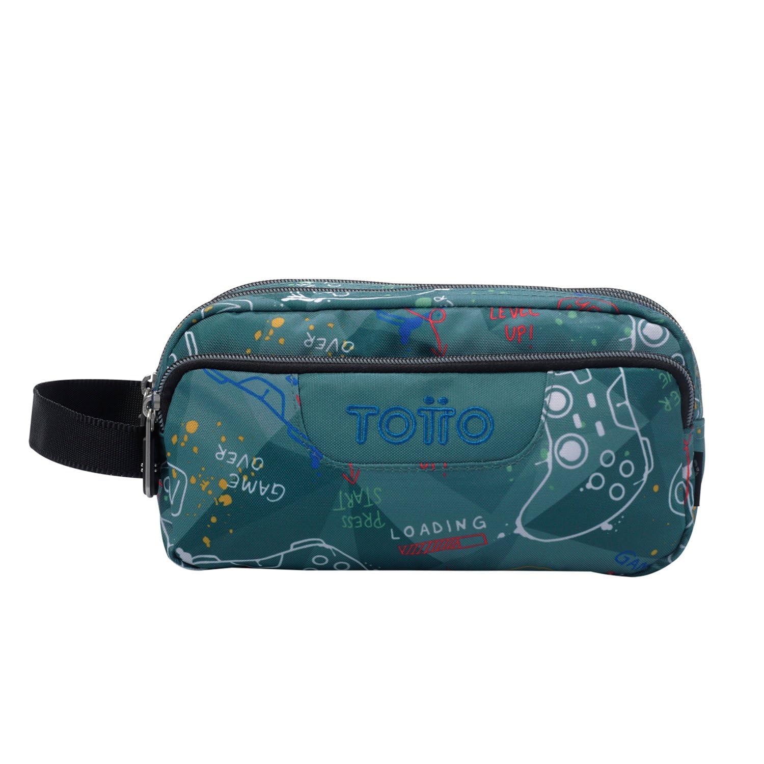 TOTTO - Estuche Escolar 3 Compartimentos, Modelo Agapec, Estuche Grande, Dimensiones 23 x 11.5 x 10.5 cm, Asa Lateral, Tiradores Ergonómicos con PVC, Tejido Resistente, Estampado Sticks