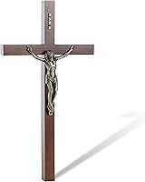 Vista 1 de DCCXN Crucifijo - Cruz de pared de madera maciza, cruces católicas de Jesucristo para decoración del hogar, roble de 12 pulgadas + latón antiguo