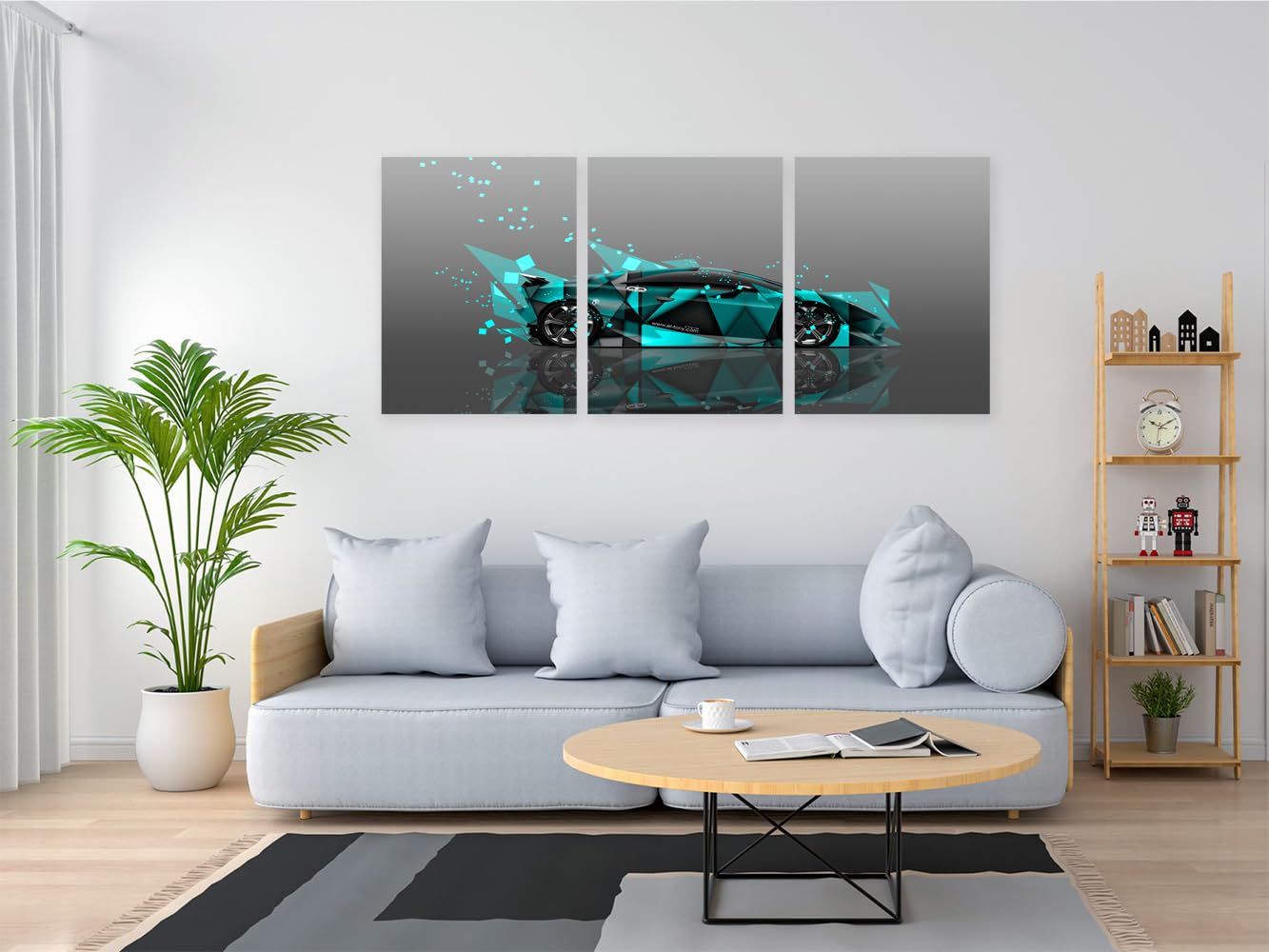 VERRE ART Printed Framed Canvas Painting for Home Decor Office Wall Studio Wall Living Room Decoration (46x27inch (Split in 3 Part) Wrapped) - Lamborghini Sesto Elemento Abstract