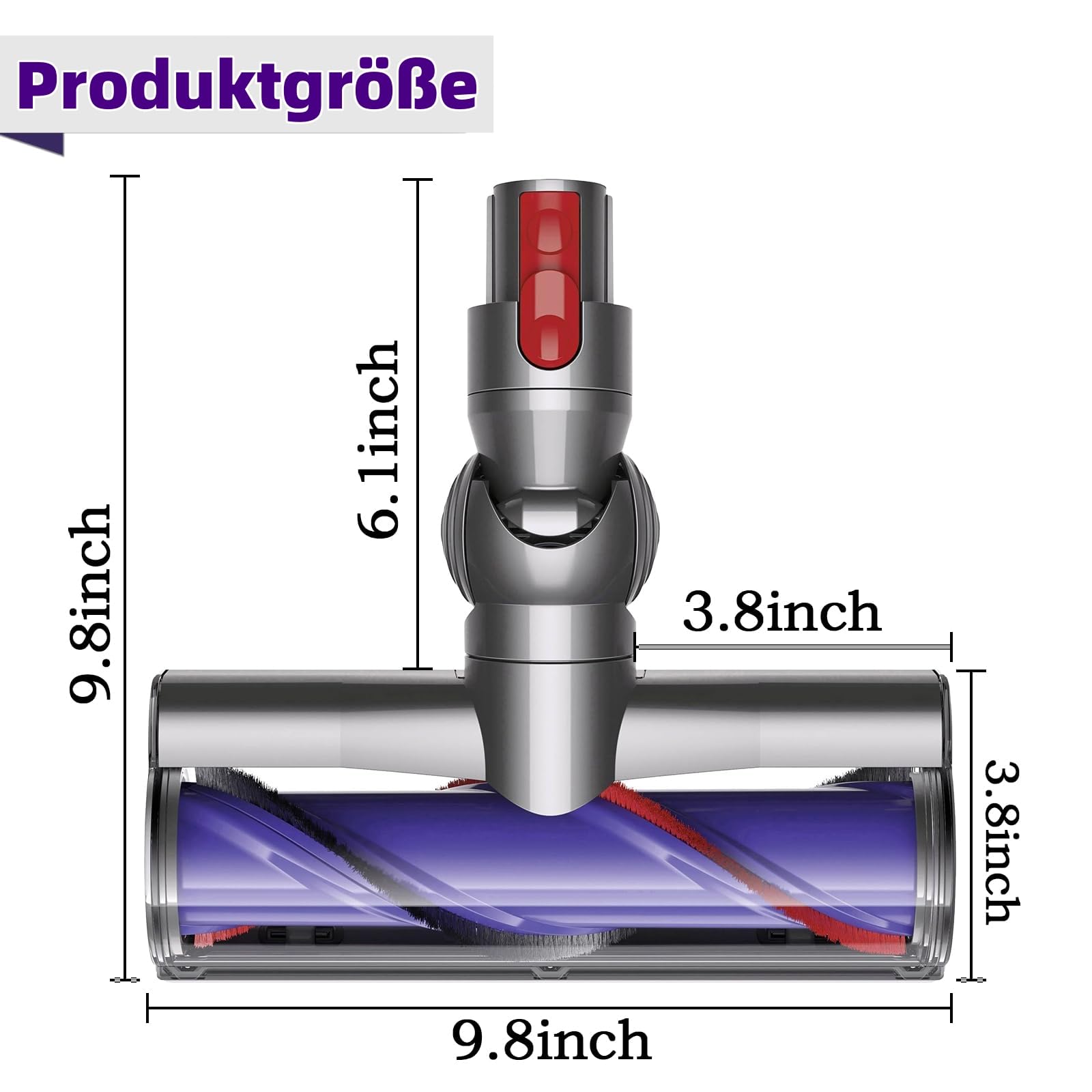 Turbobürste mit Direktantrieb für Dyson V7 V8 V10 V11 V15 Staubsauger, Elektrische Bodendüse Zubehör Ersatzteil, Motorhead Bürstenkopf für Teppich, Hartboden, Parkett & Tierhaare, 180° Drehbar