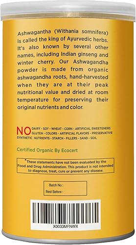 Miniatura 3 de PRIME NATURAL Polvo de raíz de ashwagandha orgánica de 8 onzas  Adaptógeno ayurvédico para calma, vitalidad, aumenta la energía, la resistencia