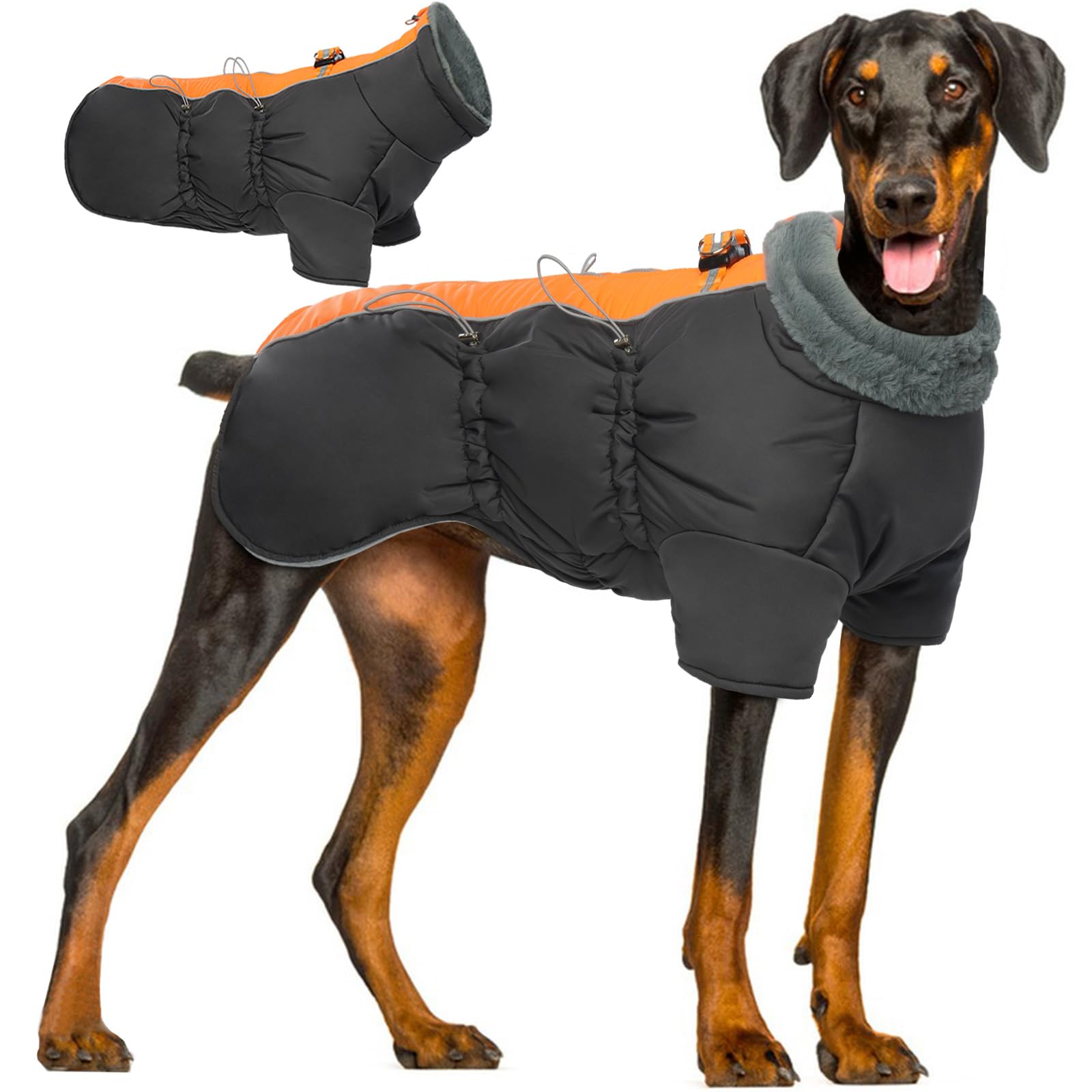 Katzinst Abrigo de invierno para perros, impermeable con patas, chaqueta reflectante con protección abdominal, ropa abrigada de invierno para perros grandes, pastor alemán, labrador, 3XL