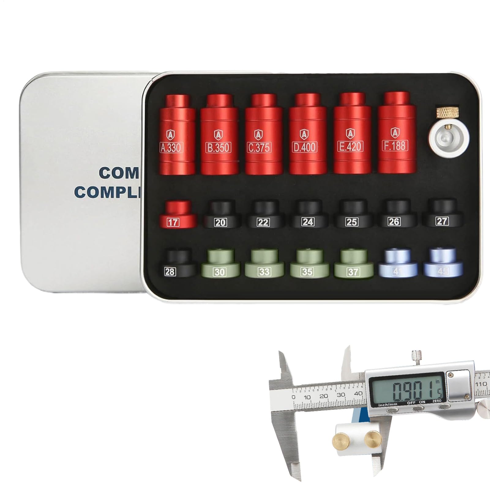 Comparateur de jauge GAP - Kit de comparaison de balles | Jauge d'espace de tête pour recharger | Kit de comparateurs de jauge d'espace de tête avec 14 inserts et 6 douilles, recharge